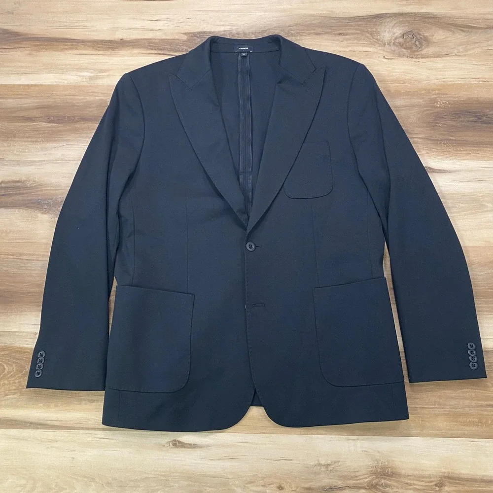 Express Suit 44L 38W Extra Slim Cotton Blend Stretch Two Button Black
